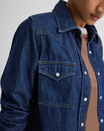 TWP Dark stone Cowboy Take Me Away Shirt in Denim Shirting view 3