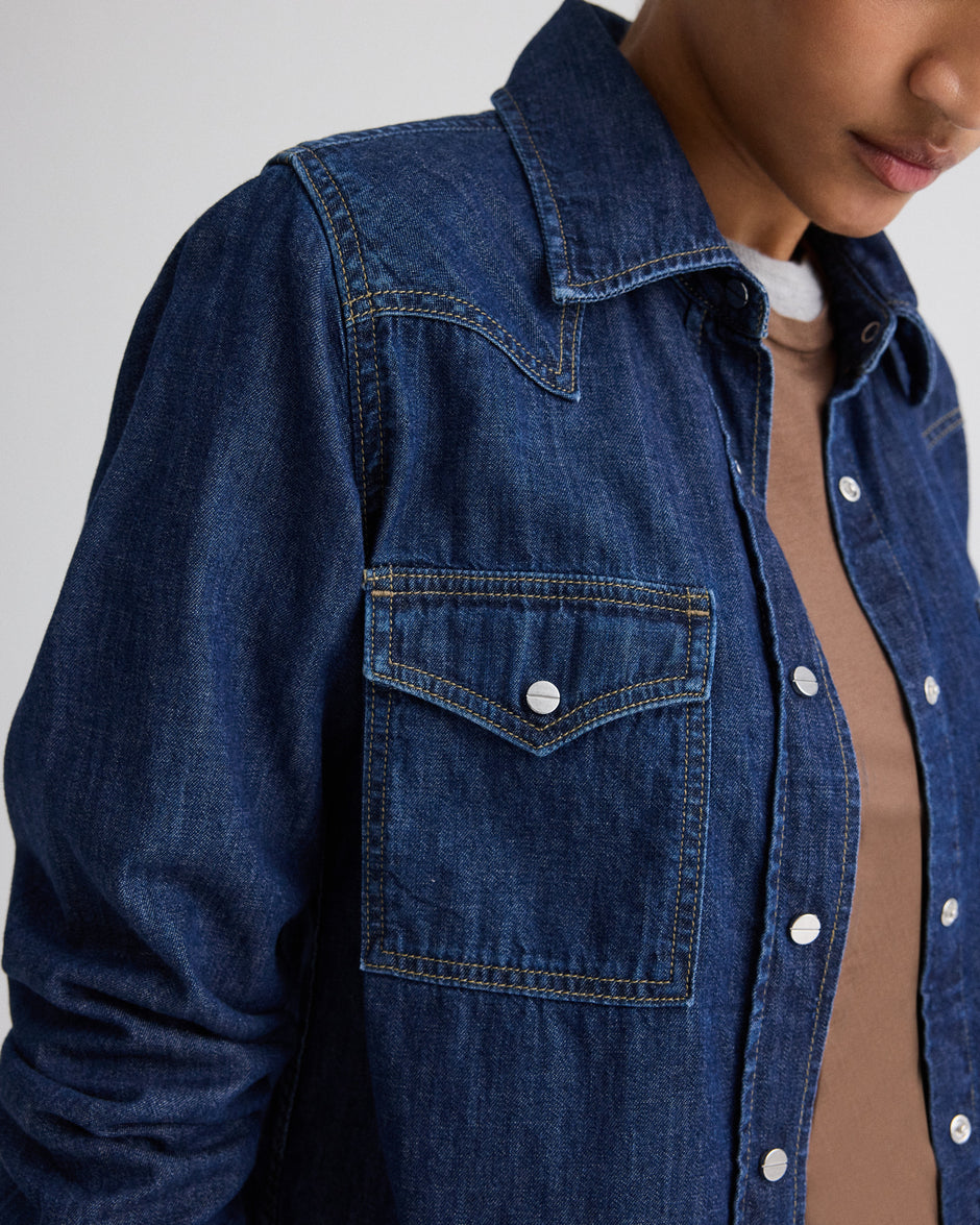 TWP Dark stone Cowboy Take Me Away Shirt in Denim Shirting view 3