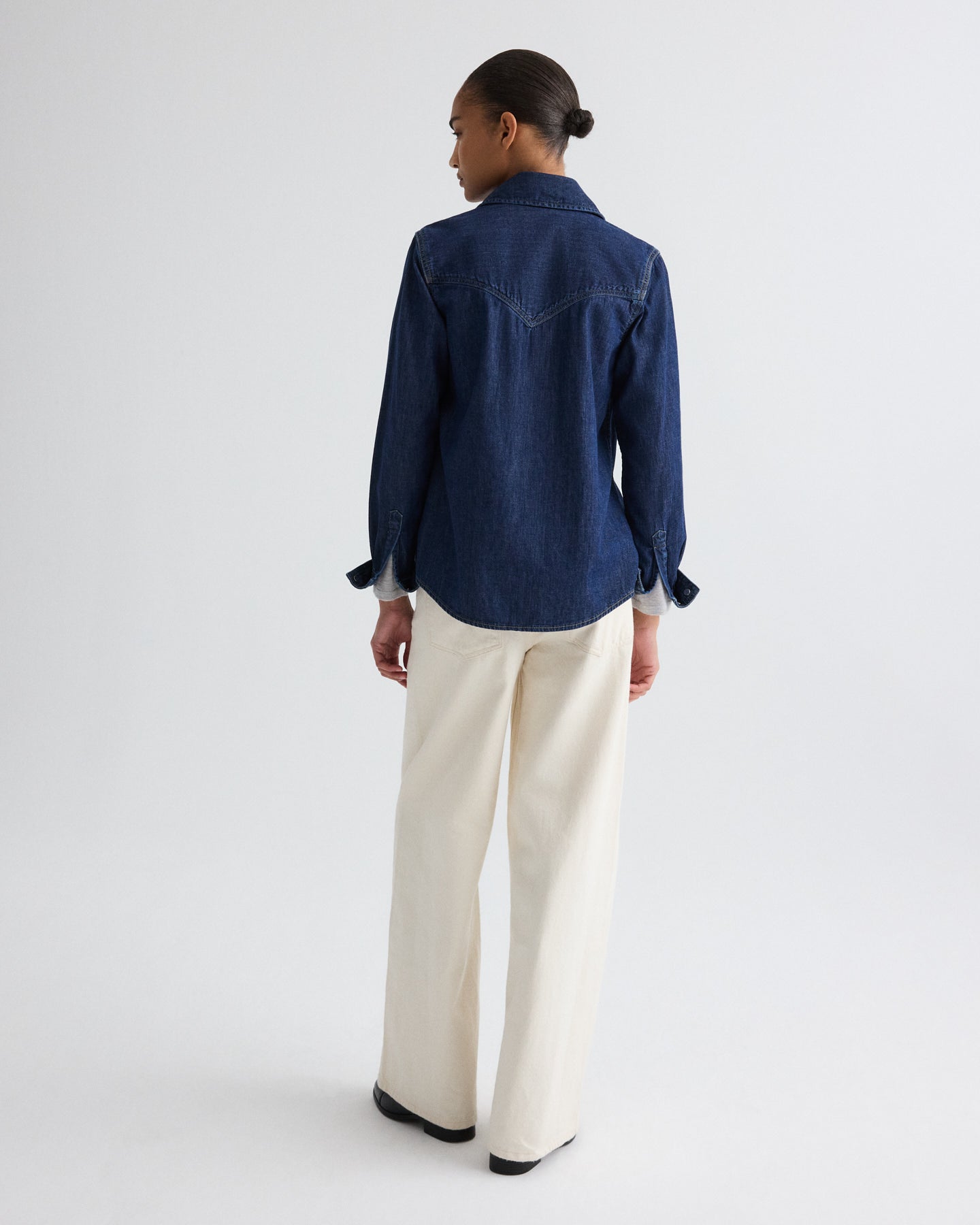 TWP Dark stone Cowboy Take Me Away Shirt in Denim Shirting view 4