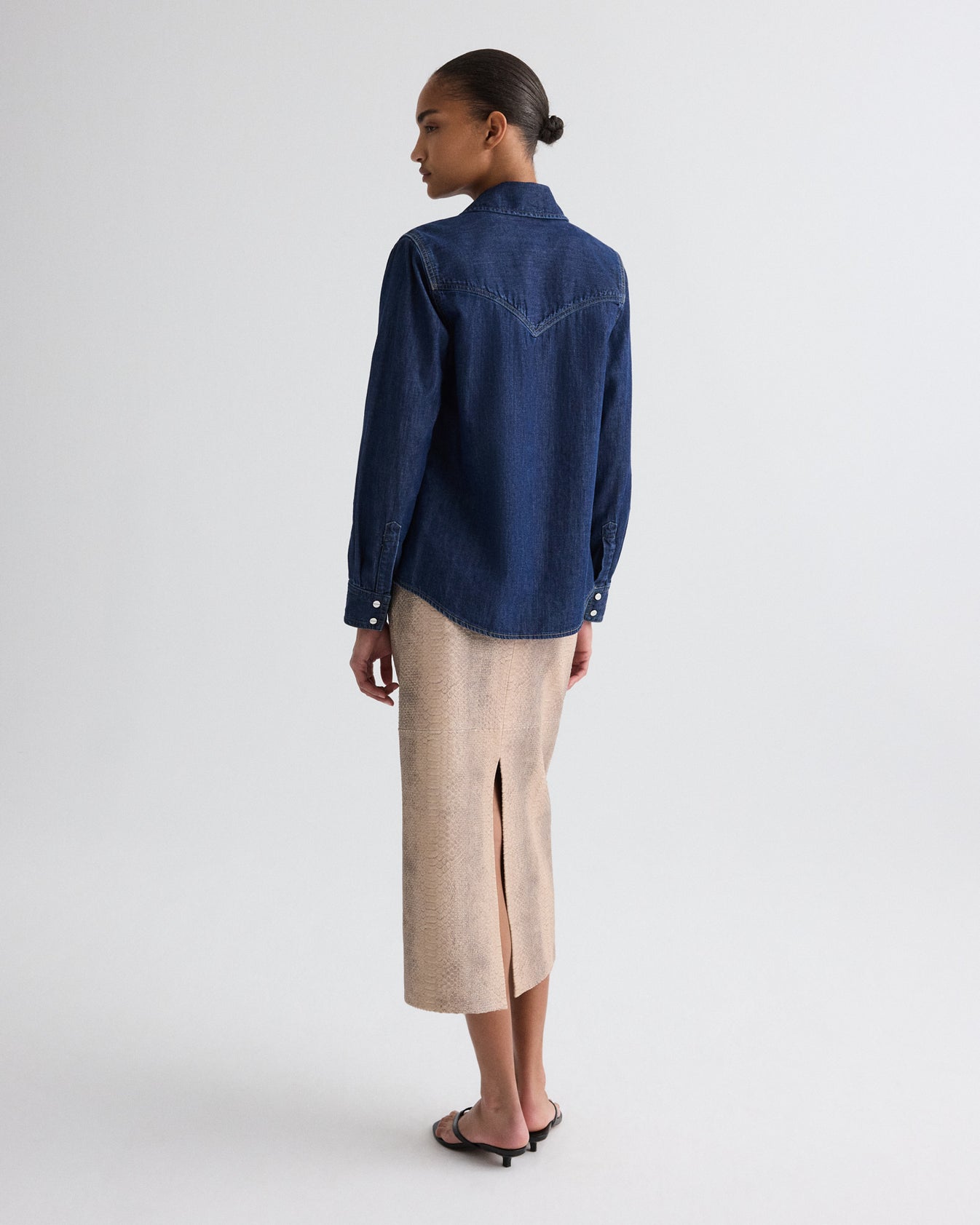 TWP Dark stone Cowboy Take Me Away Shirt in Denim Shirting view 9