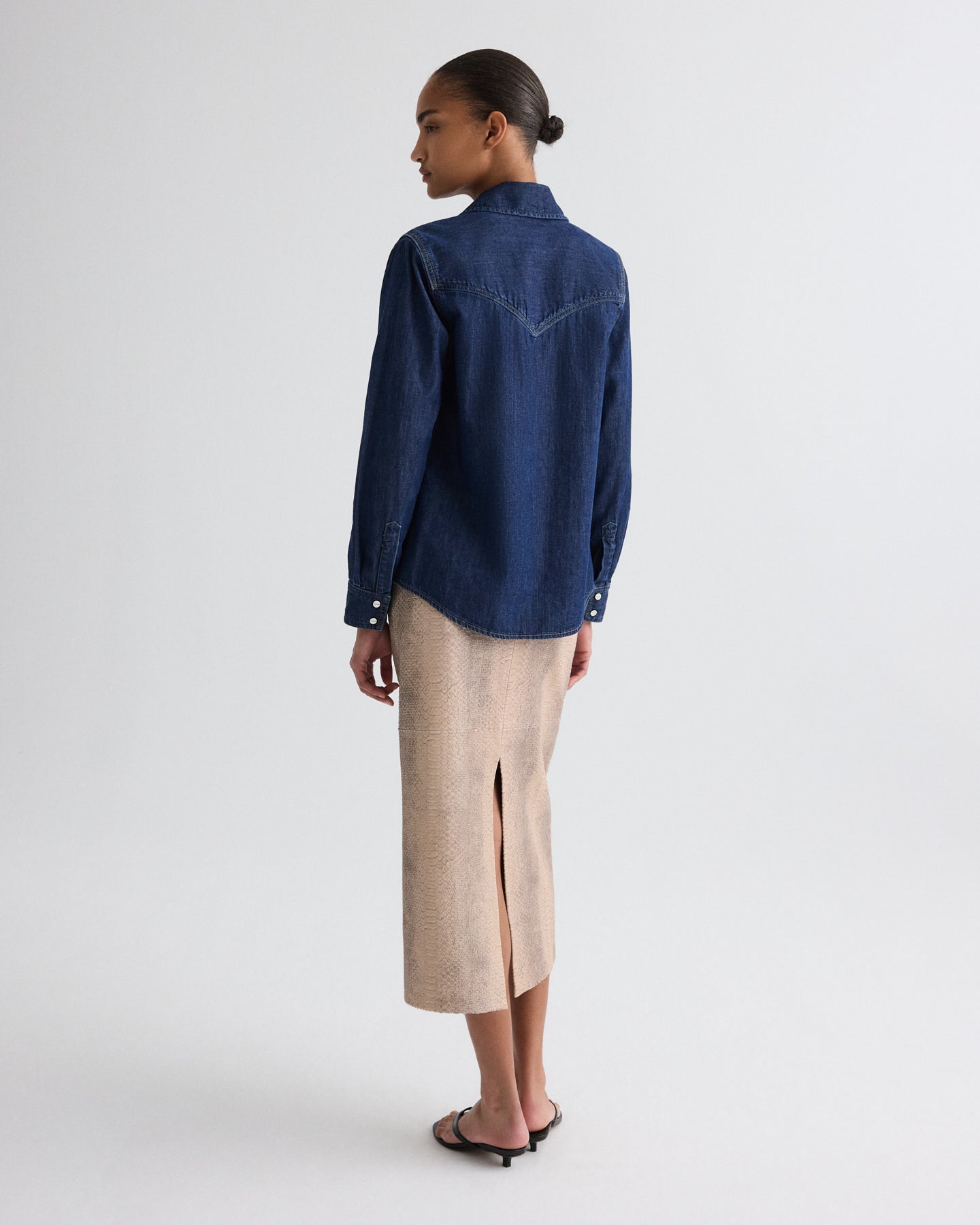 TWP Dark stone Cowboy Take Me Away Shirt in Denim Shirting view 9