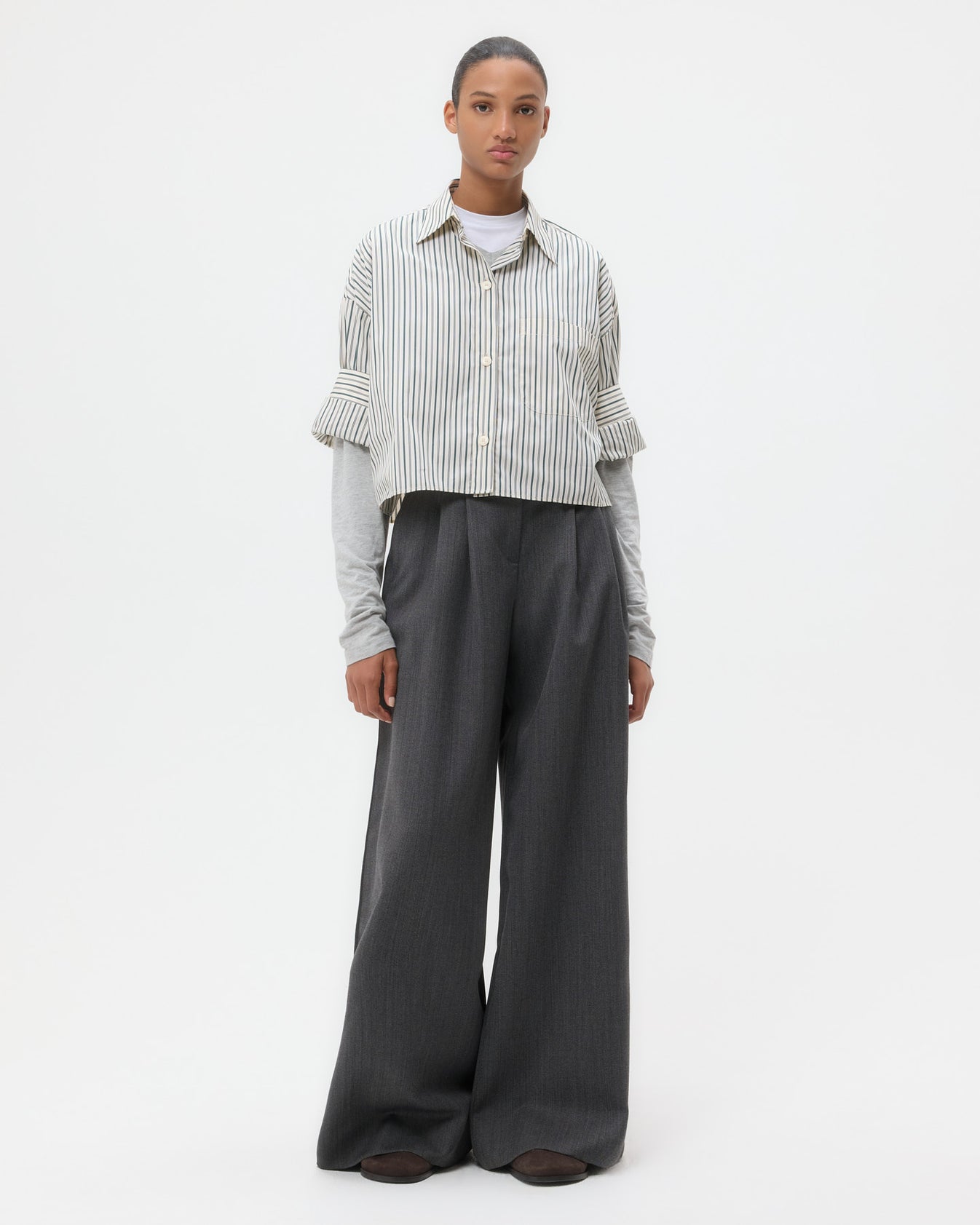TWP Ivory/cilantro Next Ex Shirt in Dancing Striped Cotton Shirting view 3