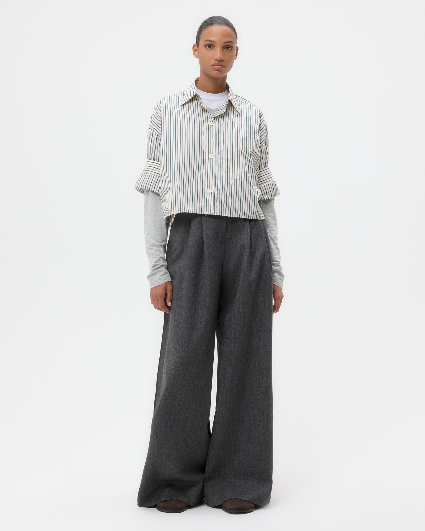 TWP Ivory/cilantro Next Ex Shirt in Dancing Striped Cotton Shirting view 3