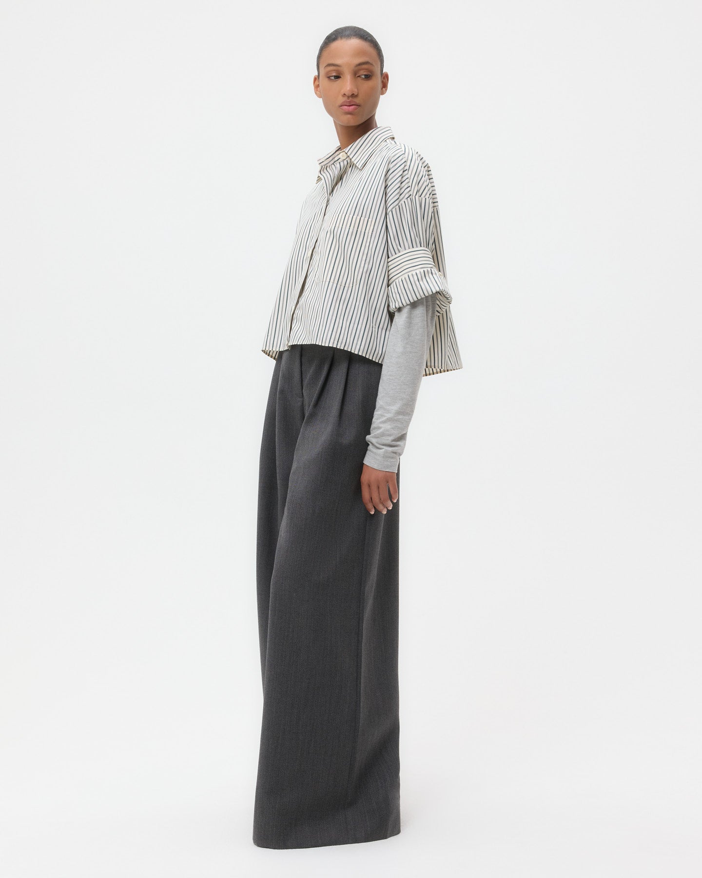TWP Ivory/cilantro Next Ex Shirt in Dancing Striped Cotton Shirting view 4