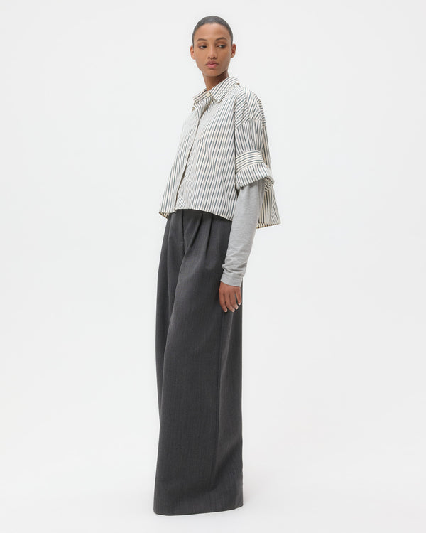 TWP Ivory/cilantro Next Ex Shirt in Dancing Striped Cotton Shirting view 4
