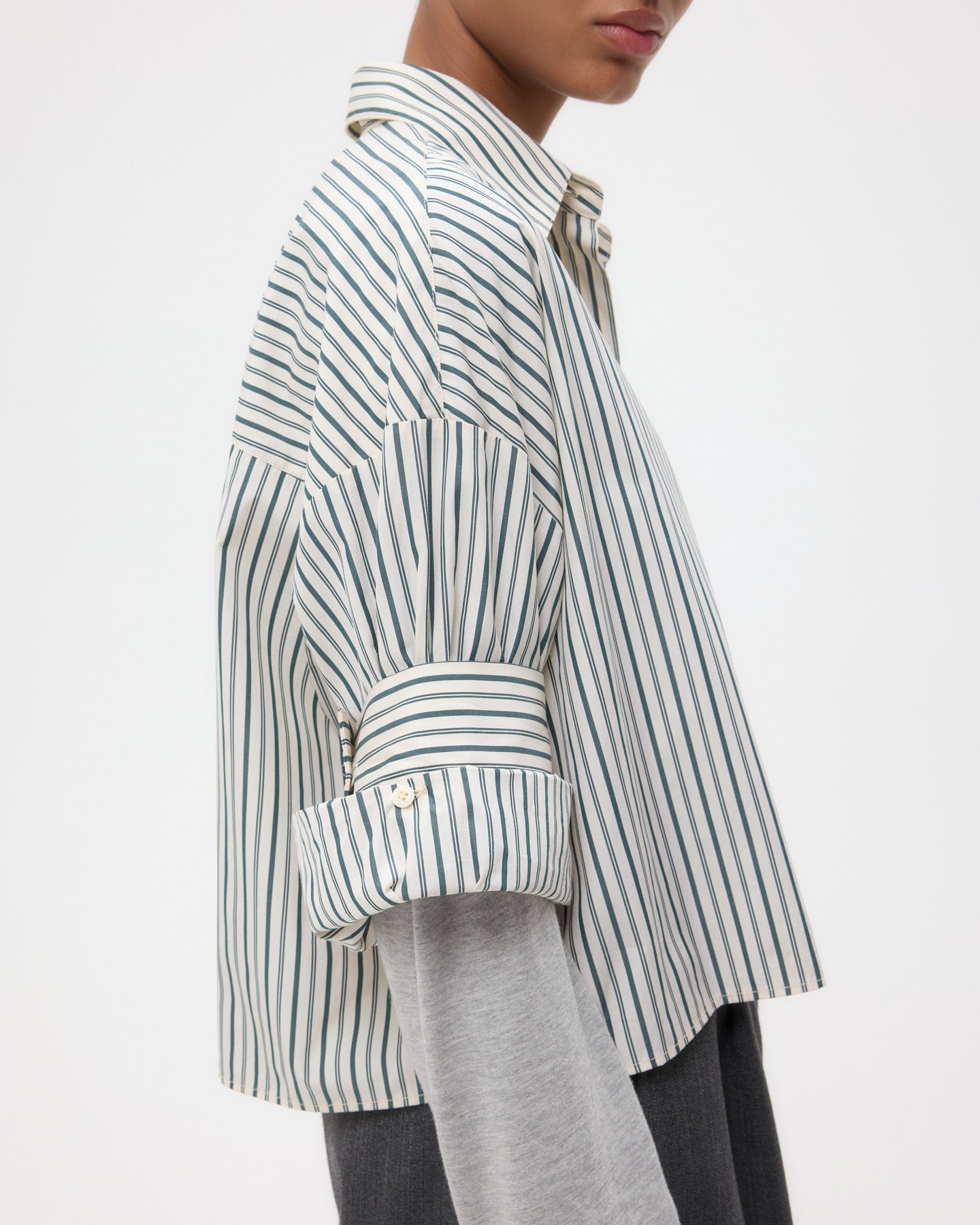 TWP Ivory/cilantro Next Ex Shirt in Dancing Striped Cotton Shirting view 5