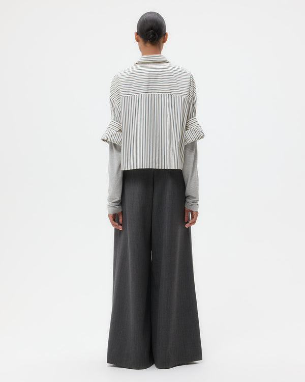 TWP Ivory/cilantro Next Ex Shirt in Dancing Striped Cotton Shirting view 6