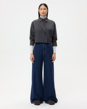 TWP Charcoal Next Chapter Shirt in Micro Herringbone Suiting view 6