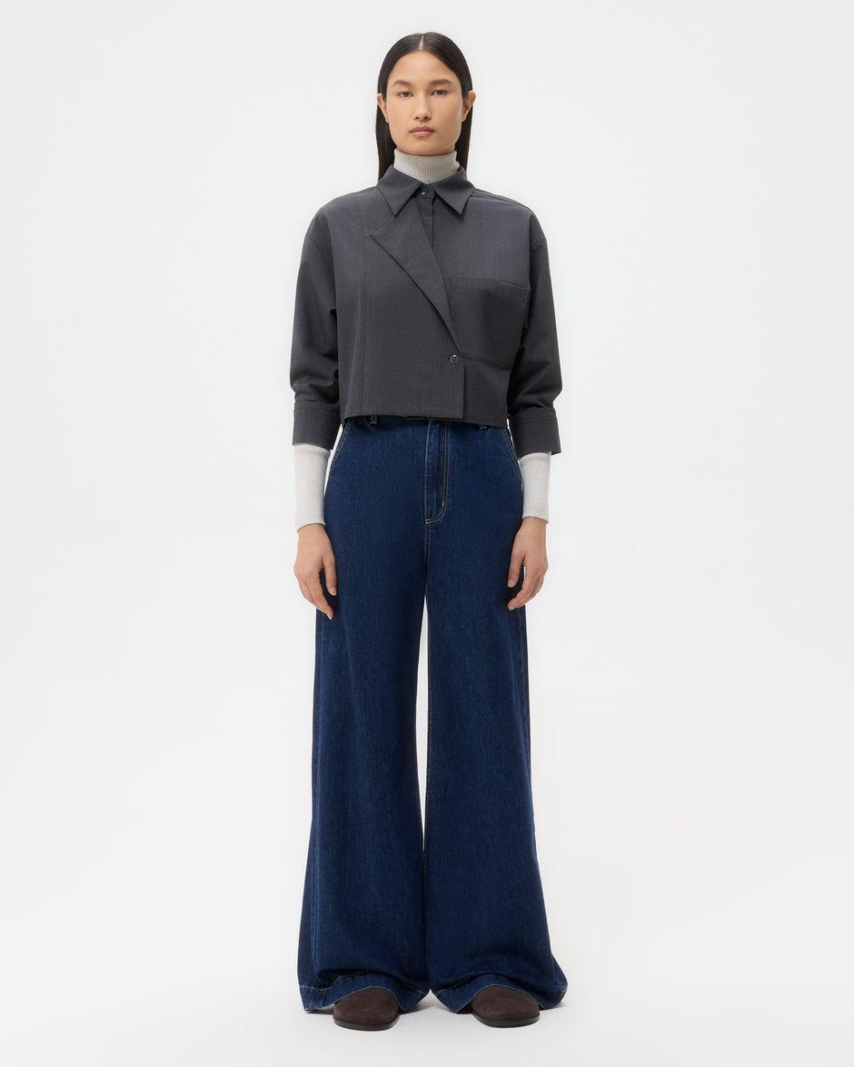 TWP Charcoal Next Chapter Shirt in Micro Herringbone Suiting view 6