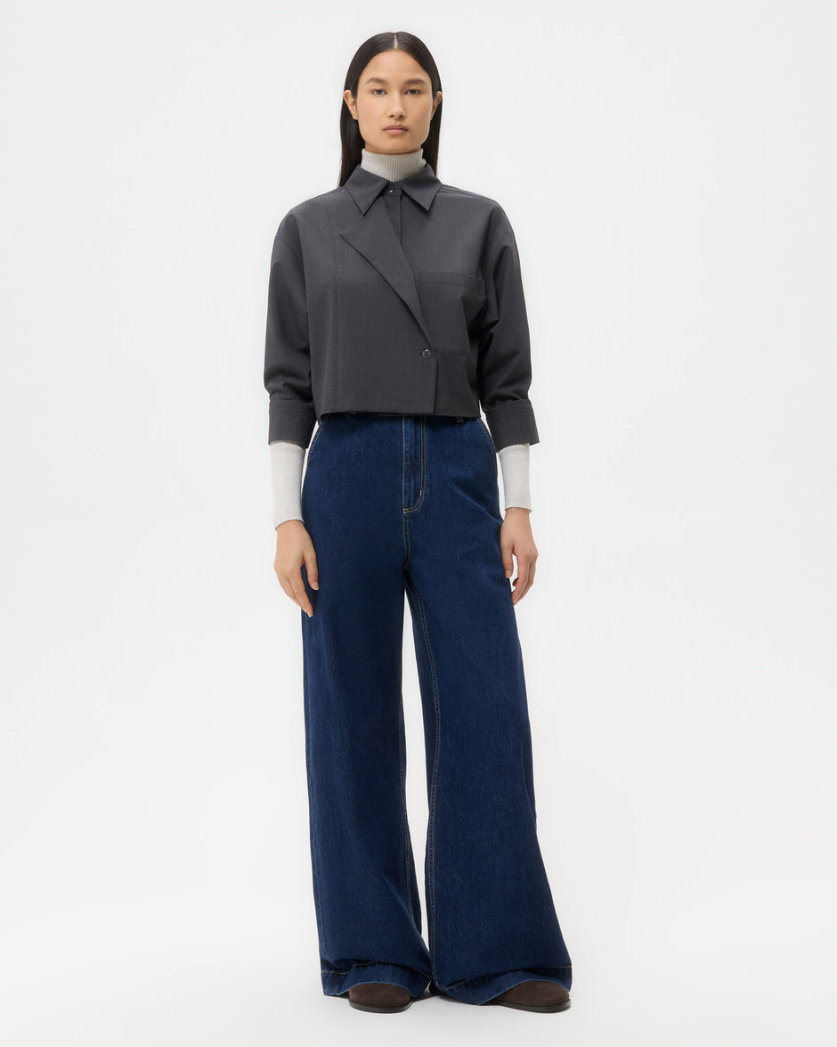 TWP Charcoal Next Chapter Shirt in Micro Herringbone Suiting view 3