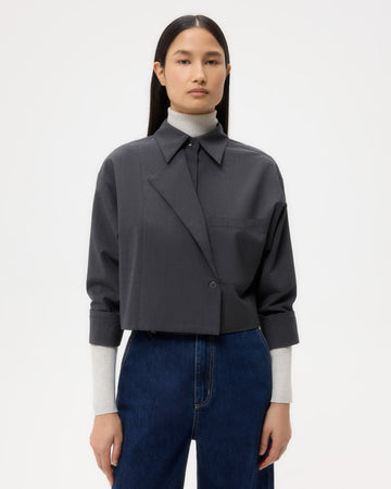 TWP Charcoal Next Chapter Shirt in Micro Herringbone Suiting view 2
