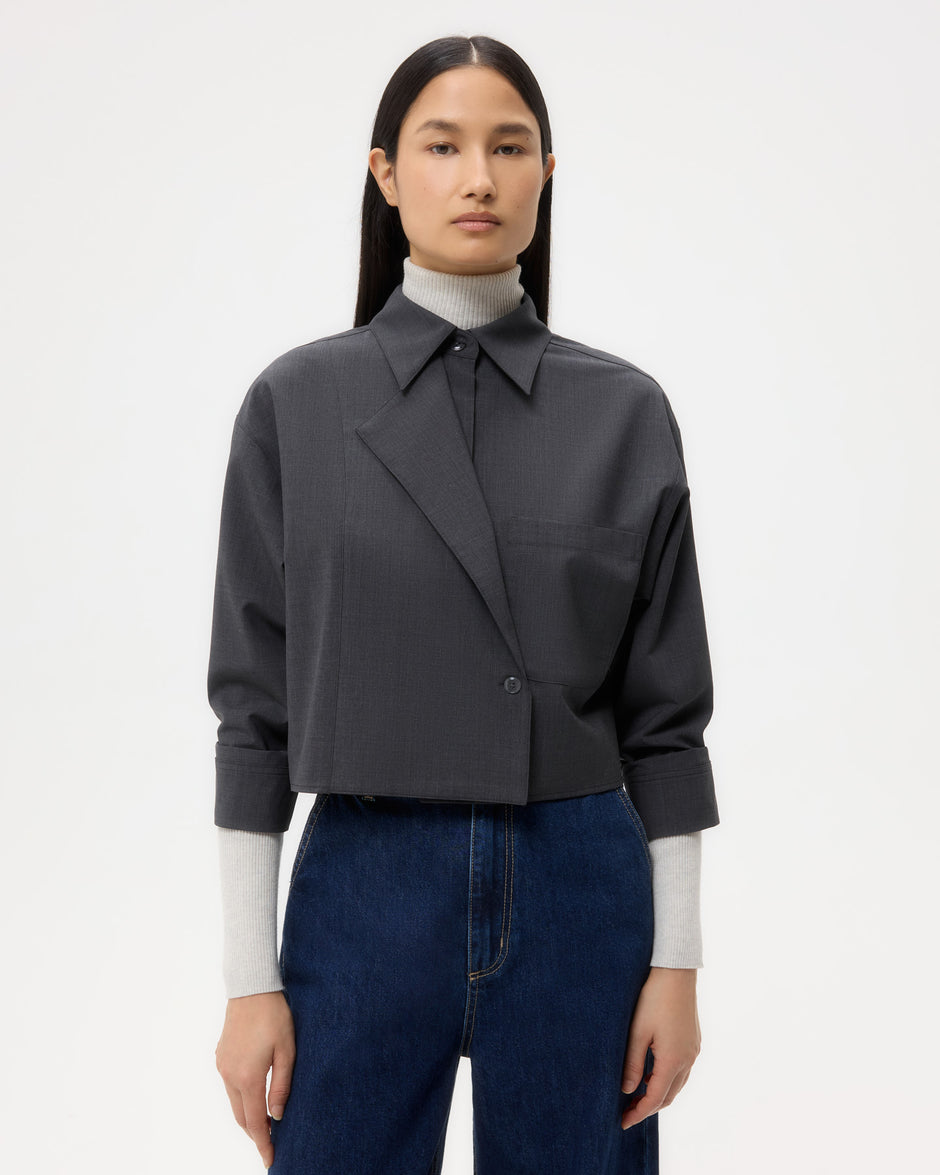TWP Charcoal Next Chapter Shirt in Micro Herringbone Suiting view 2