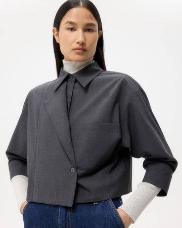 TWP Charcoal Next Chapter Shirt in Micro Herringbone Suiting view 1
