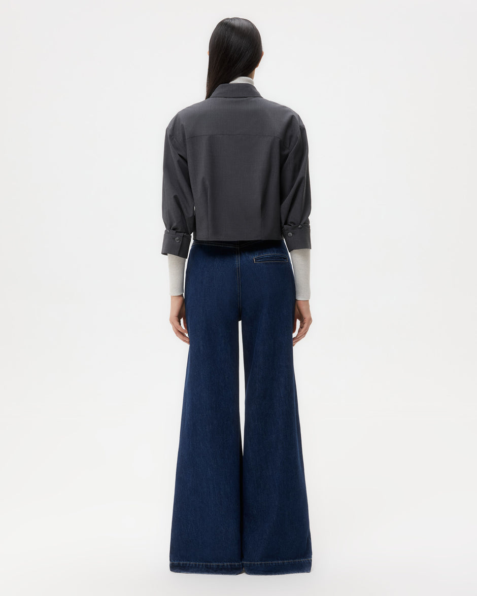 TWP Charcoal Next Chapter Shirt in Micro Herringbone Suiting view 5