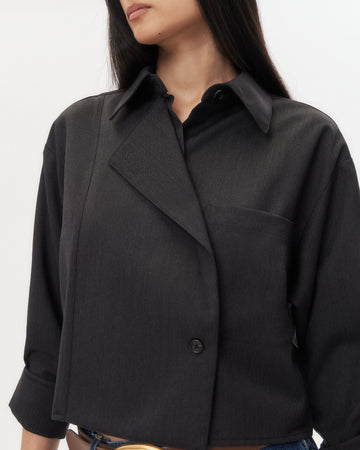 TWP Charcoal Next Chapter Shirt in Micro Herringbone Suiting view 2
