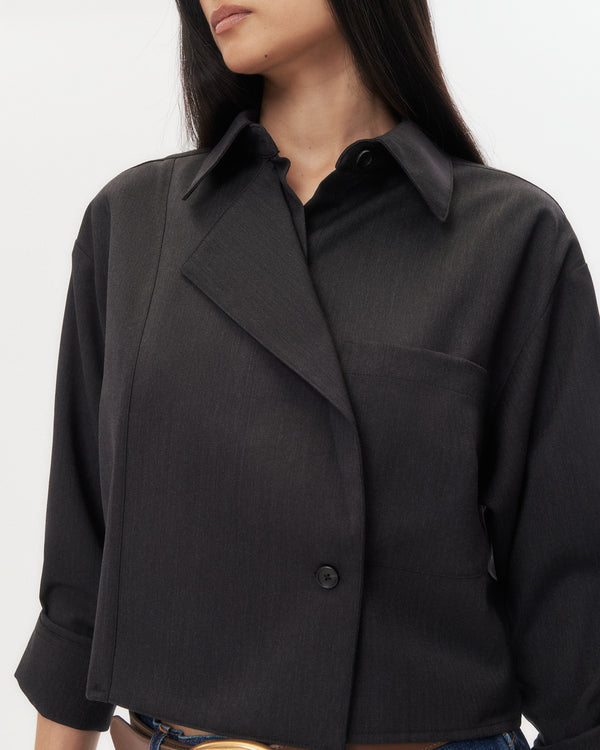 TWP Charcoal Next Chapter Shirt in Micro Herringbone Suiting view 2