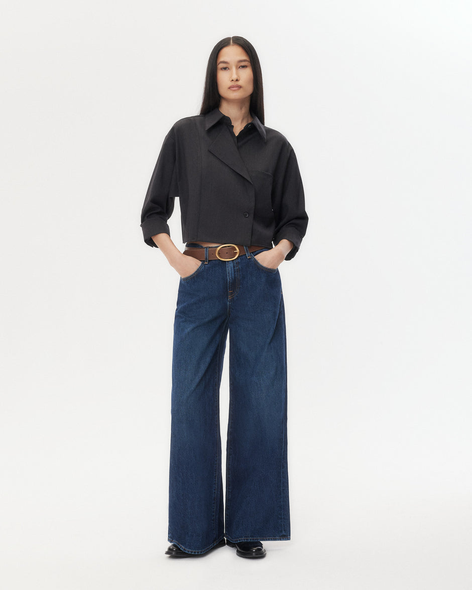 TWP Charcoal Next Chapter Shirt in Micro Herringbone Suiting view 5