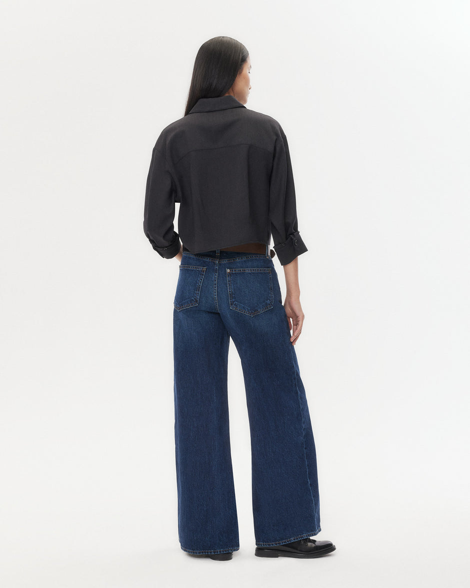 TWP Charcoal Next Chapter Shirt in Micro Herringbone Suiting view 6