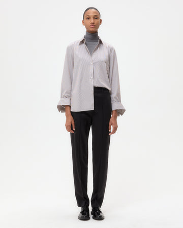TWP White/chocolate Next Morning Shirt in Superfine Mini Stripe view 6