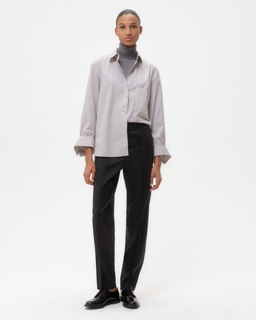 TWP White/chocolate Next Morning Shirt in Superfine Mini Stripe view 2