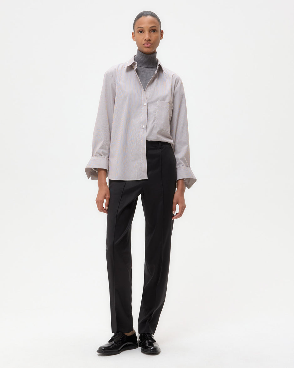 TWP White/chocolate Next Morning Shirt in Superfine Mini Stripe view 2