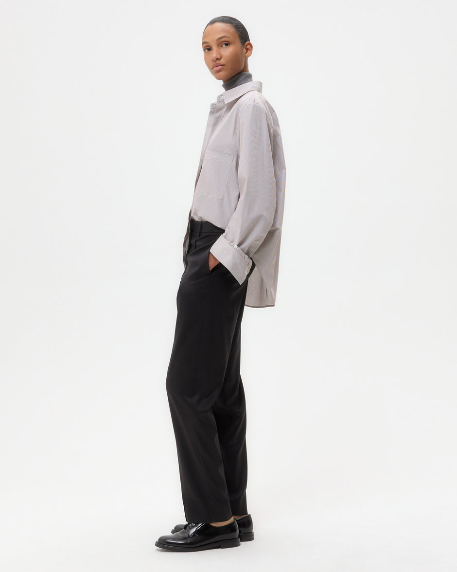 TWP White/chocolate Next Morning Shirt in Superfine Mini Stripe view 3