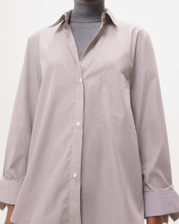 TWP White/chocolate Next Morning Shirt in Superfine Mini Stripe view 4