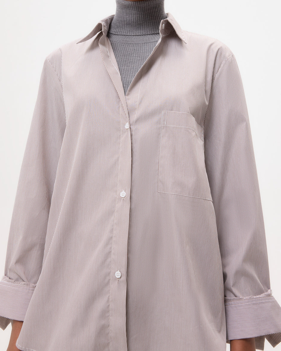 TWP White/chocolate Next Morning Shirt in Superfine Mini Stripe view 4