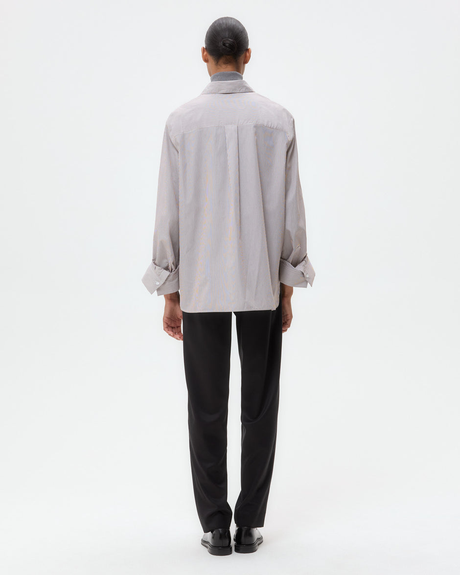 TWP White/chocolate Next Morning Shirt in Superfine Mini Stripe view 5