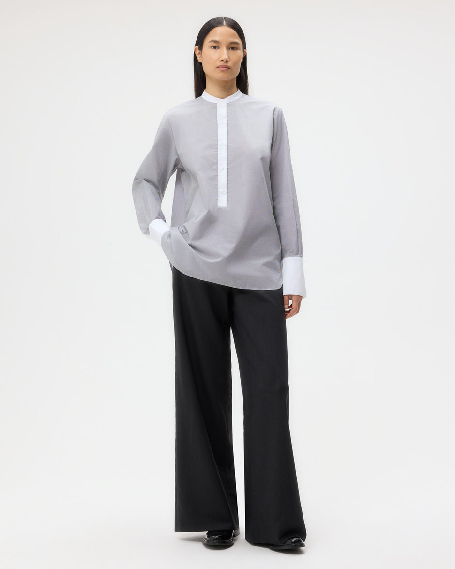 TWP White/black Simple Man Shirt in Micro Windowpane Check Cotton view 1