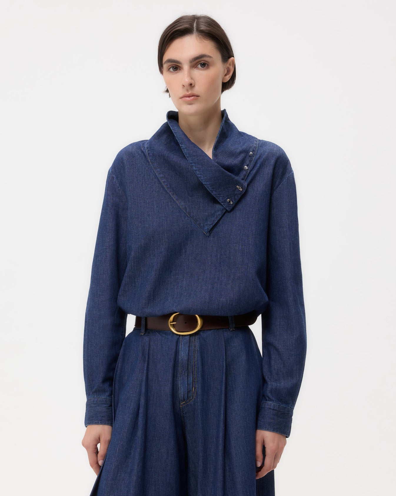 TWP Dark stone My Maria Top in Shirting Denim view 1
