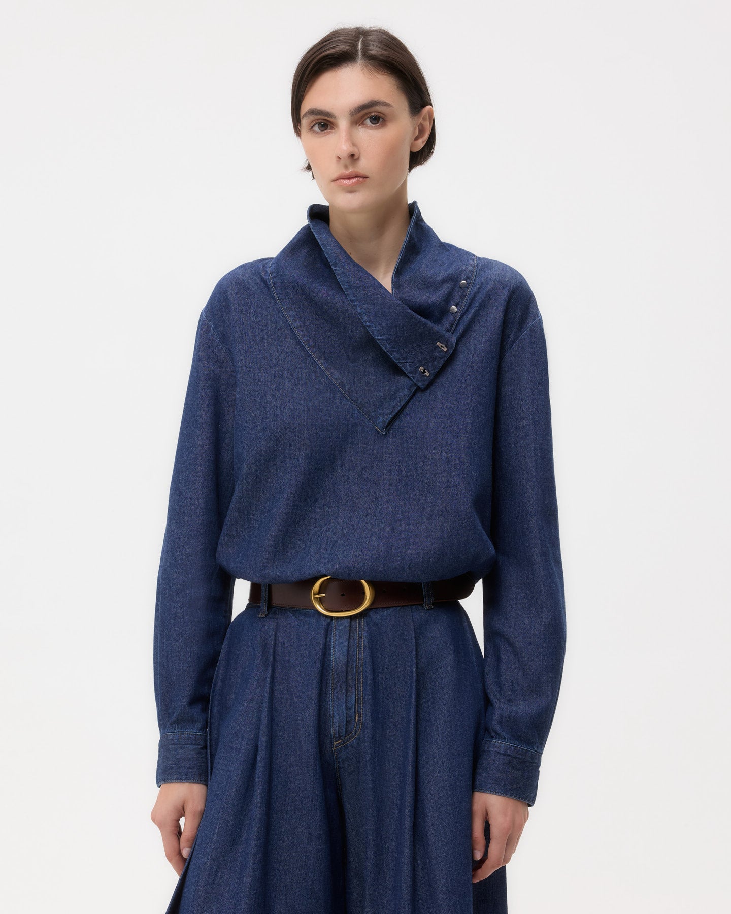 TWP Dark stone My Maria Top in Shirting Denim view 1