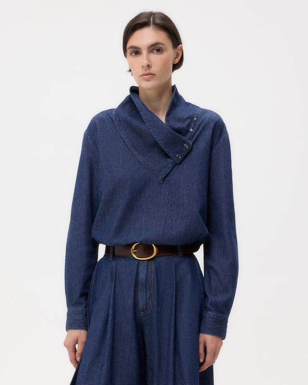 TWP Dark stone My Maria Top in Shirting Denim view 1