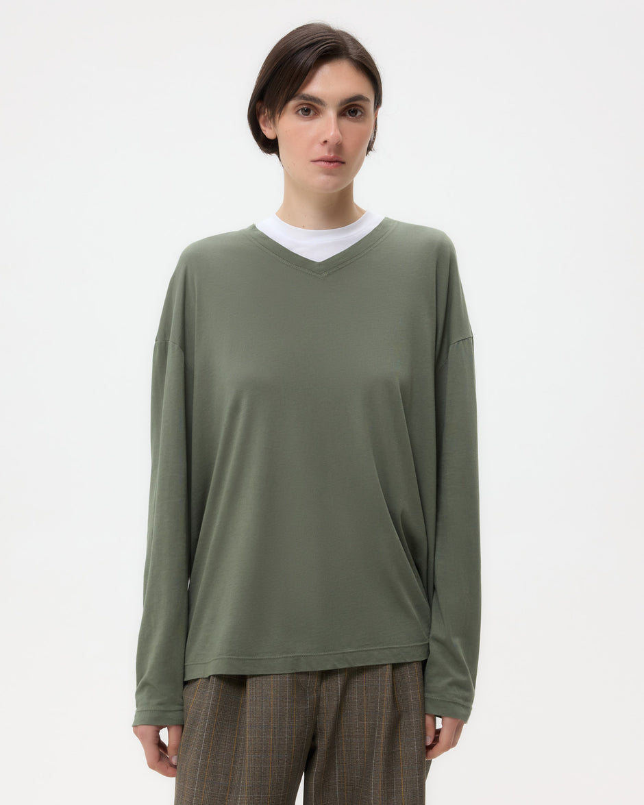 TWP Beetle LS High V Shirt in Supima Cotton view 2