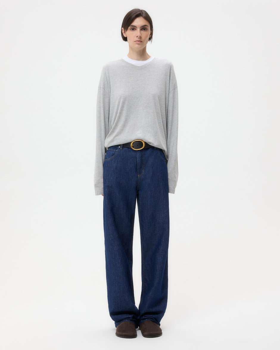 TWP Light heather grey LS High V Shirt in Supima Cotton view 6