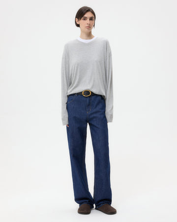 TWP Light heather grey LS High V Shirt in Supima Cotton view 1