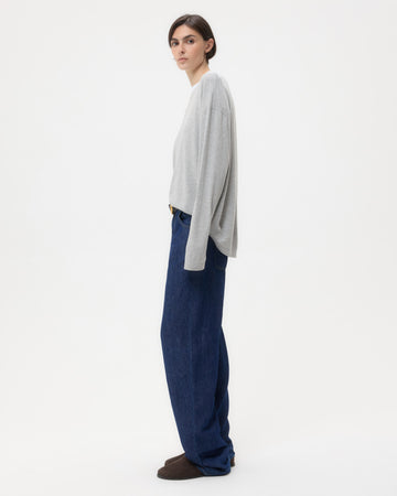 TWP Light heather grey LS High V Shirt in Supima Cotton view 4