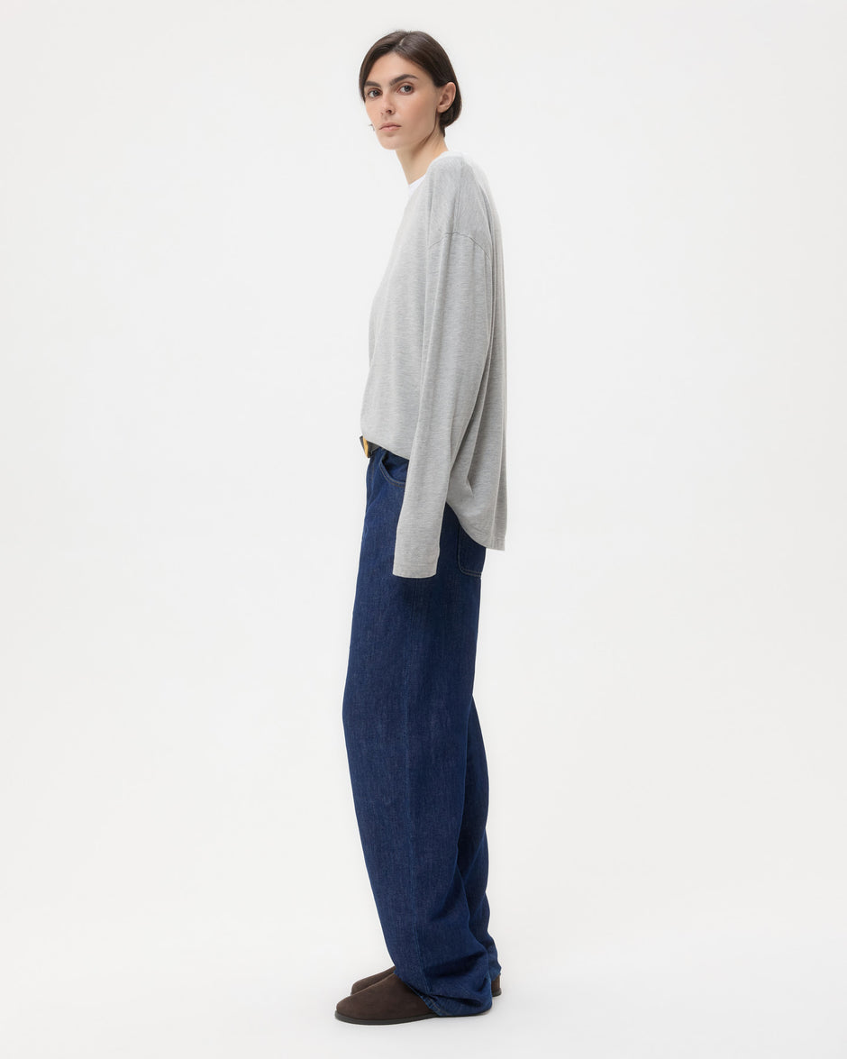 TWP Light heather grey LS High V Shirt in Supima Cotton view 4
