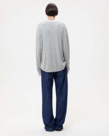 TWP Light heather grey LS High V Shirt in Supima Cotton view 5