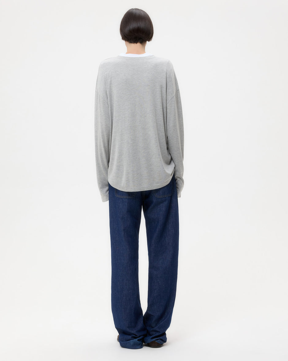 TWP Light heather grey LS High V Shirt in Supima Cotton view 5