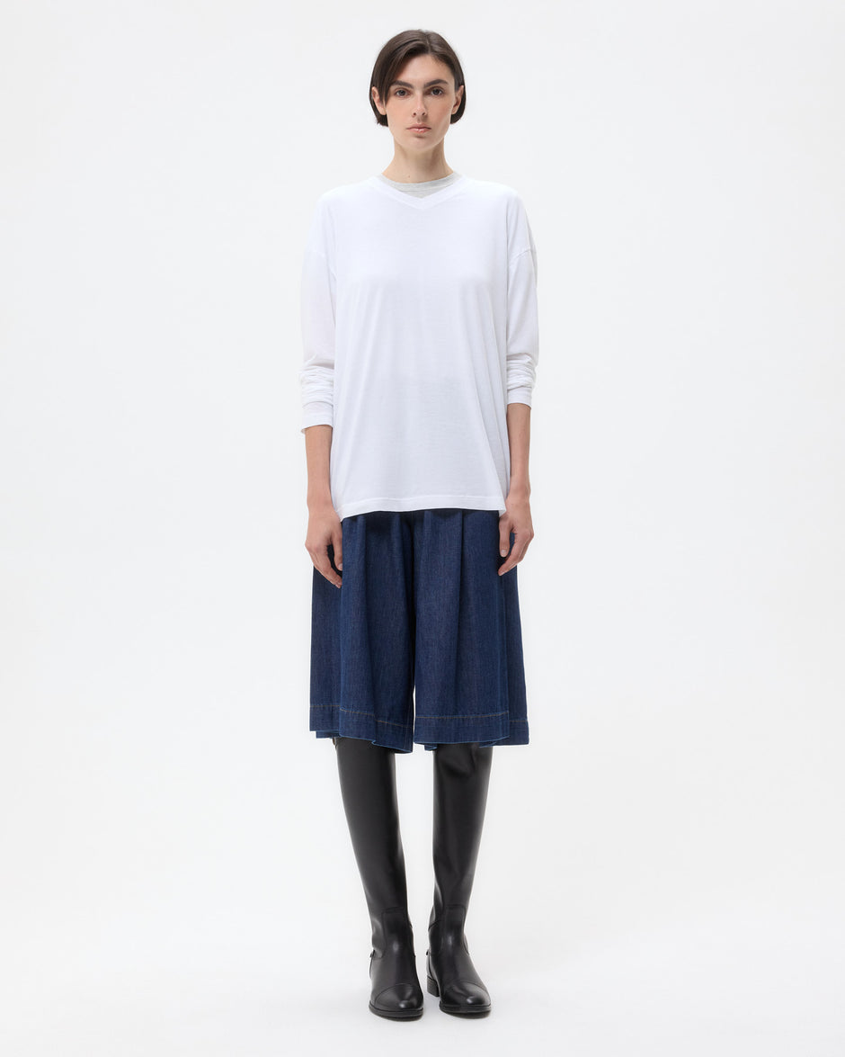 TWP White LS High V Shirt in Supima Cotton view 4