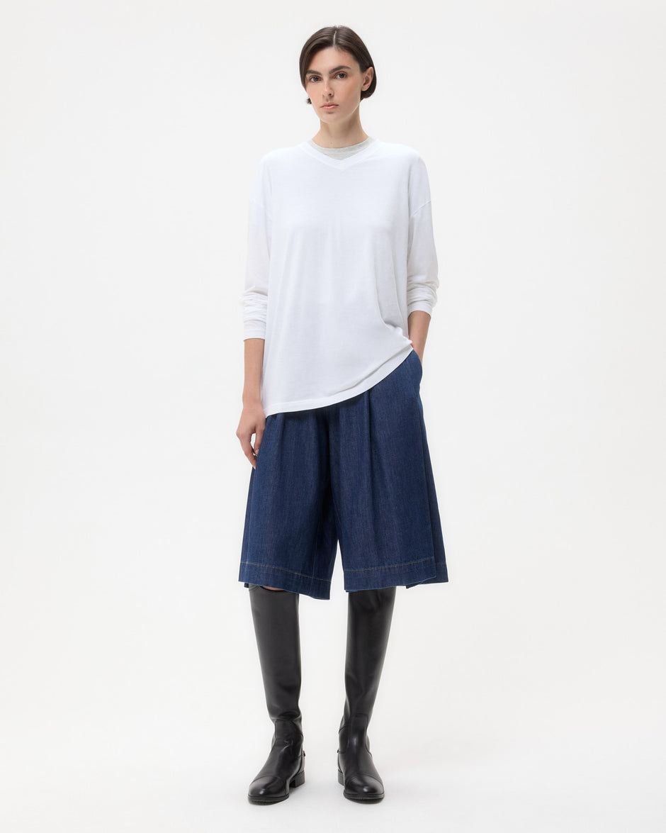TWP White LS High V Shirt in Supima Cotton view 1