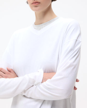 TWP White LS High V Shirt in Supima Cotton view 2