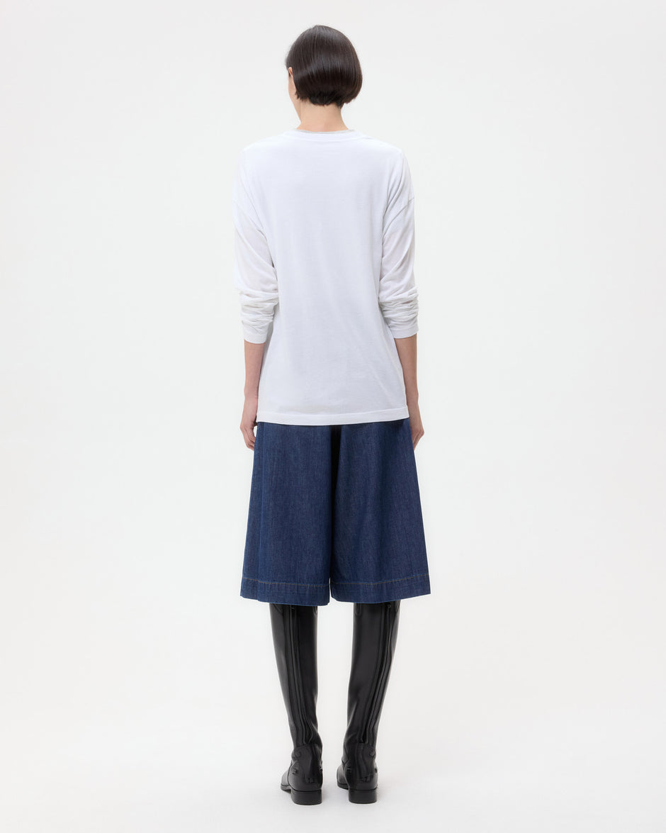 TWP White LS High V Shirt in Supima Cotton view 6