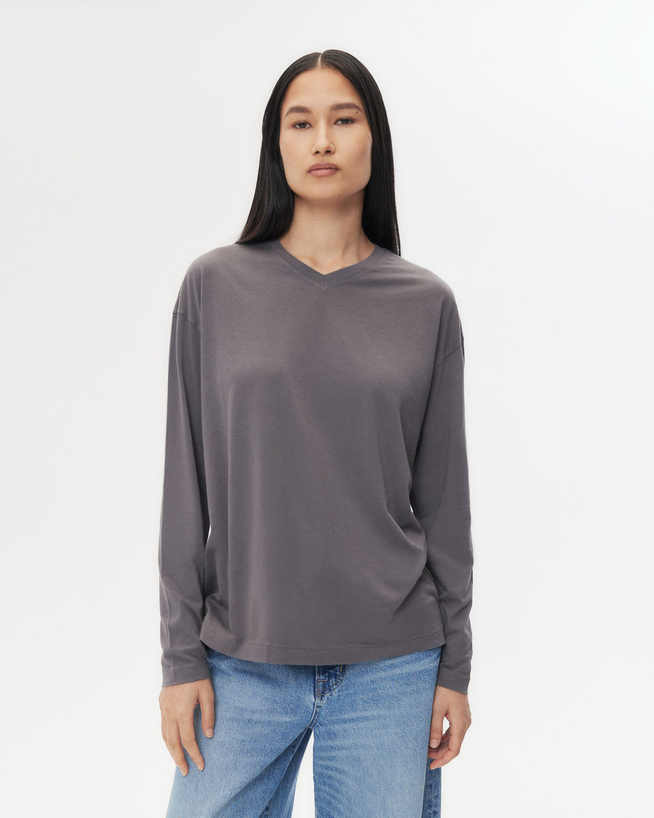 TWP Charcoal Ls High V Shirt in Jersey view 1