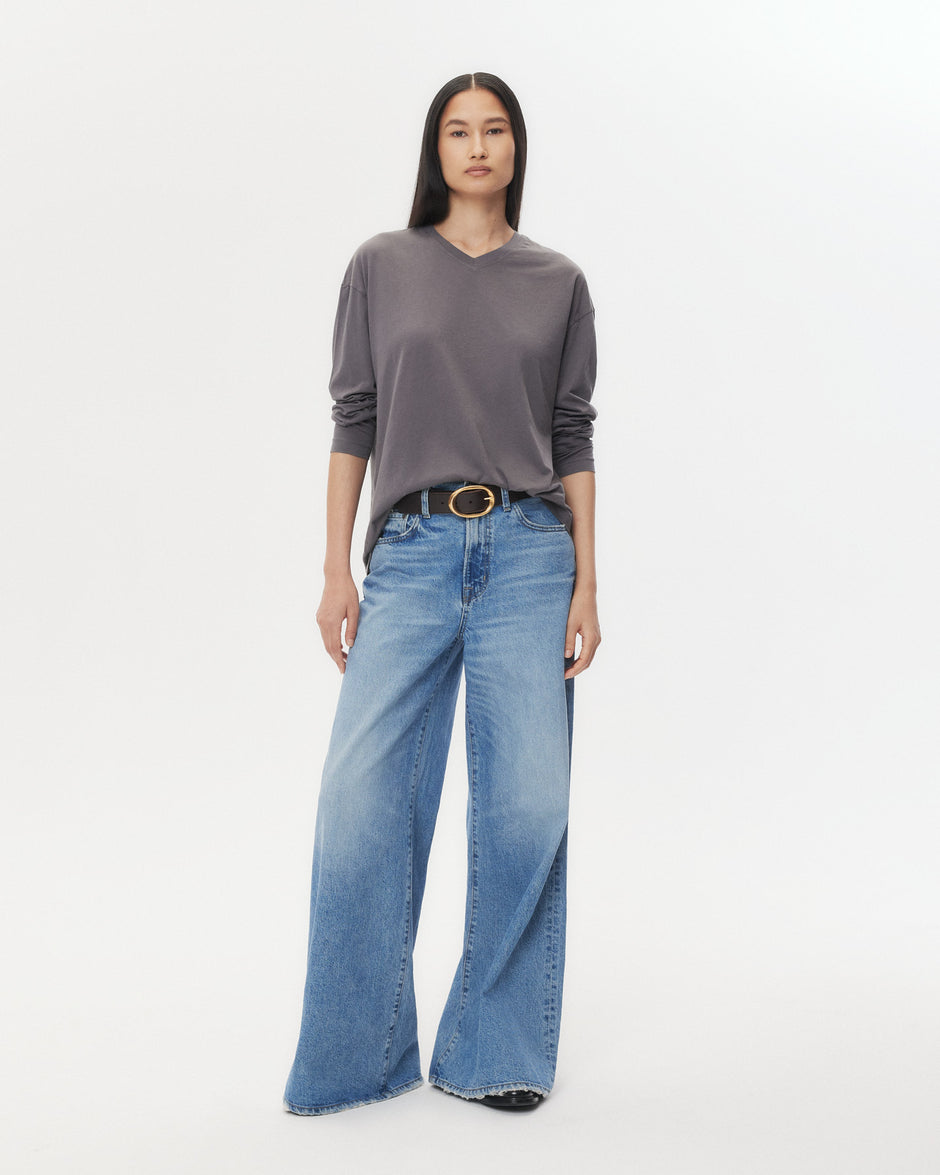 TWP Charcoal Ls High V Shirt in Jersey view 3