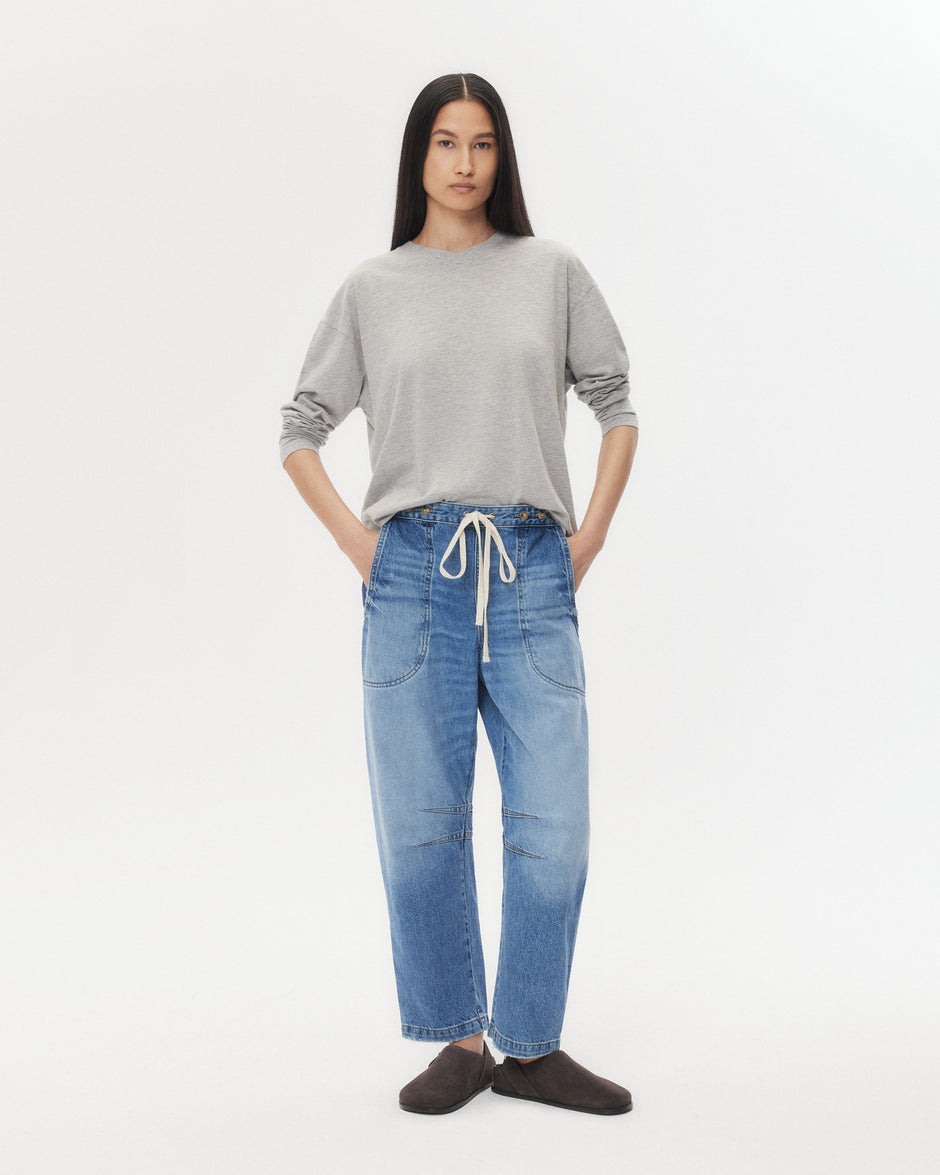 TWP Light heather grey LS High V Shirt in Supima Cotton view 3