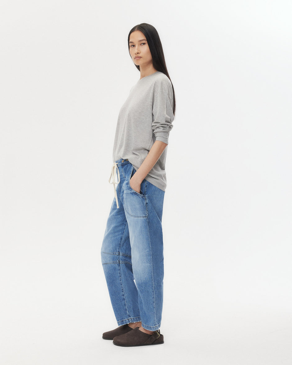 TWP Light heather grey LS High V Shirt in Supima Cotton view 4
