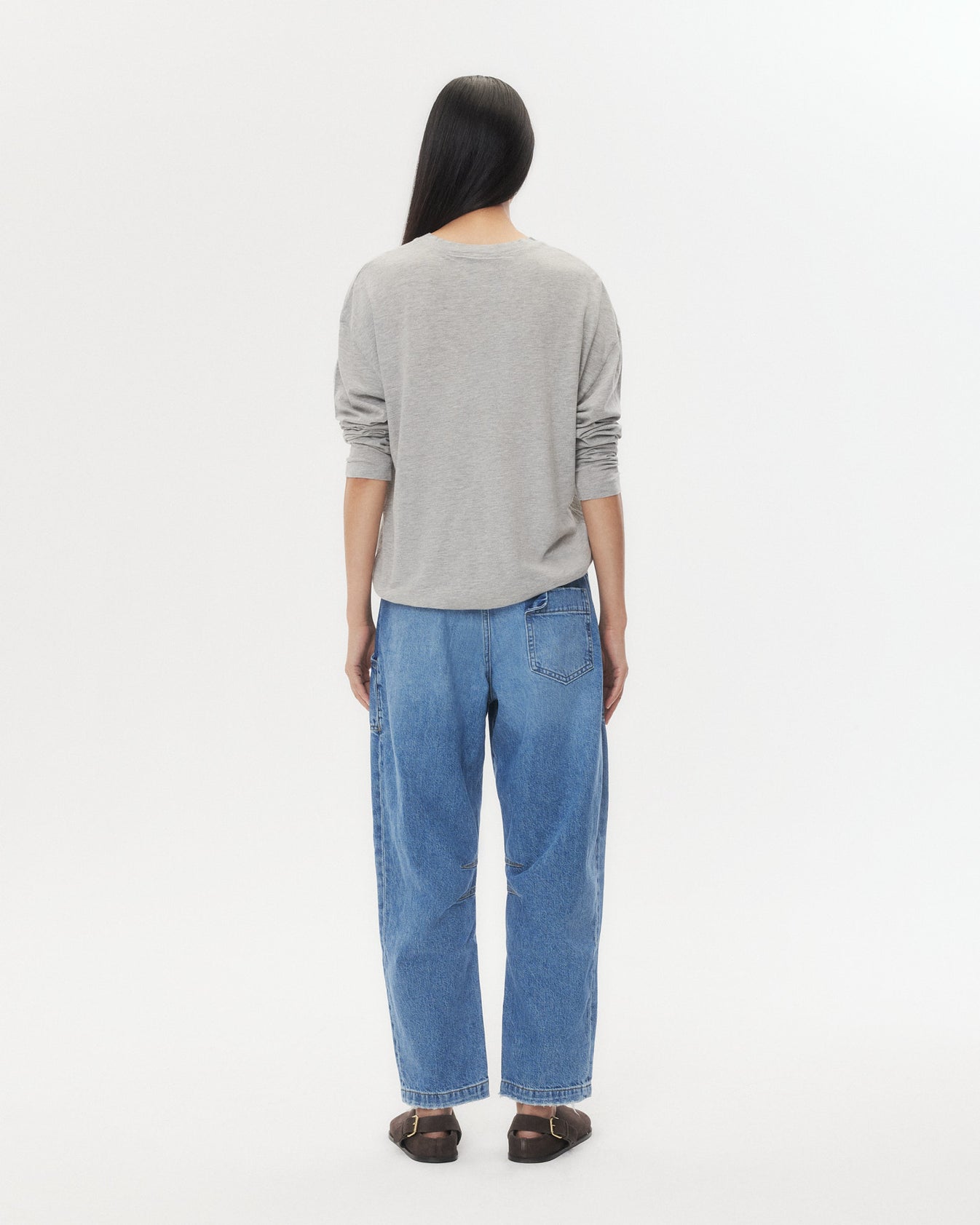 TWP Light heather grey LS High V Shirt in Supima Cotton view 5