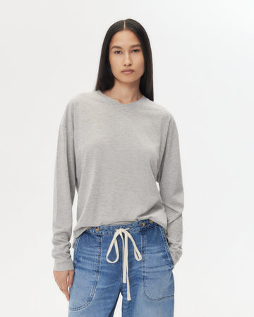 TWP Light heather grey LS High V Shirt in Supima Cotton view 1